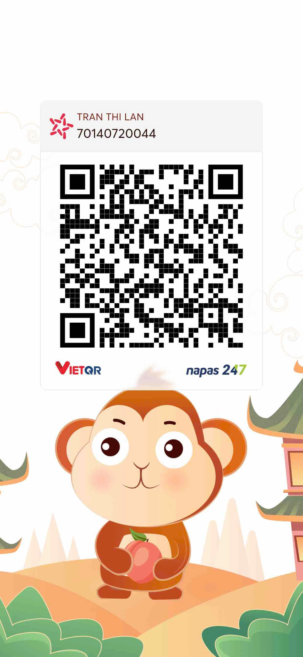 Mã QR MB Bank của TRẦN THỊ LAN, tài khoản 70140720044