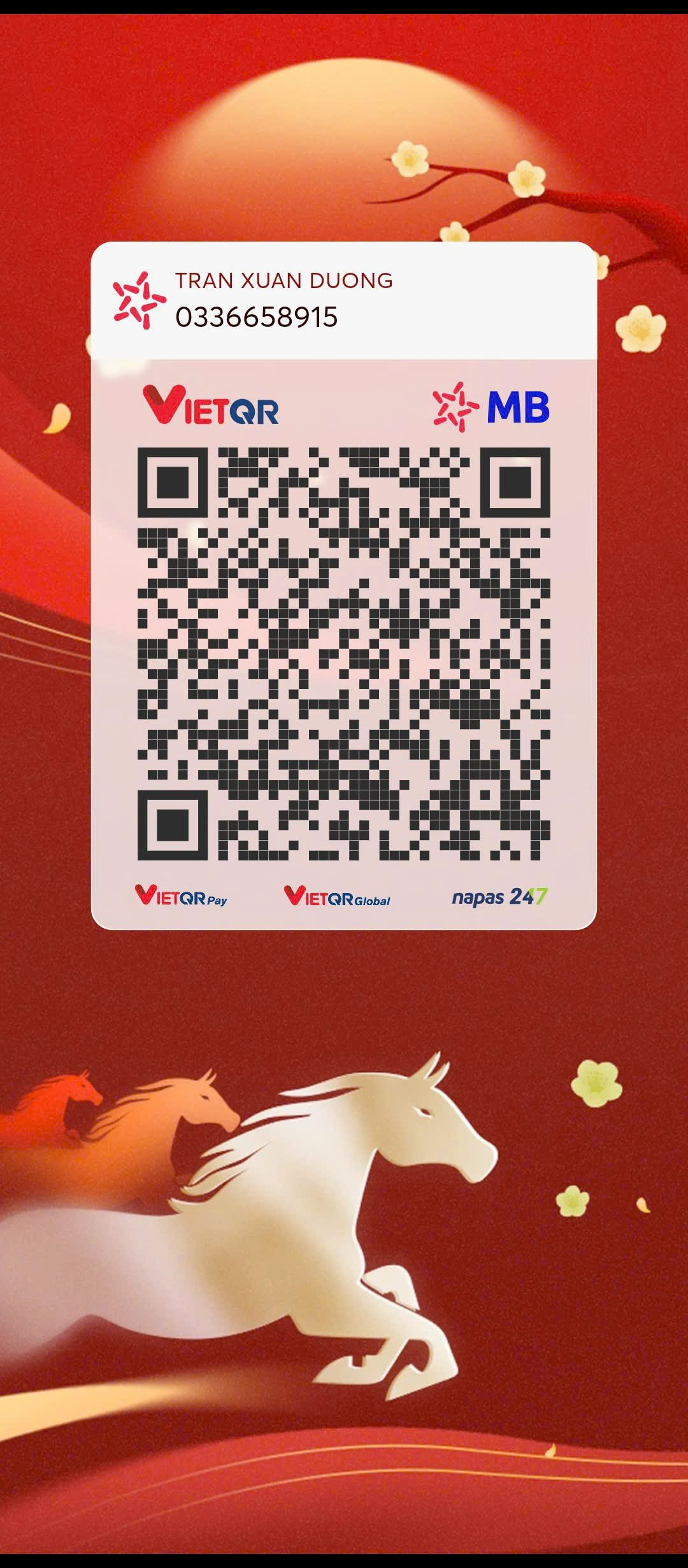 Mã QR MB Bank của TRẦN XUÂN DƯƠNG, tài khoản 0336658915